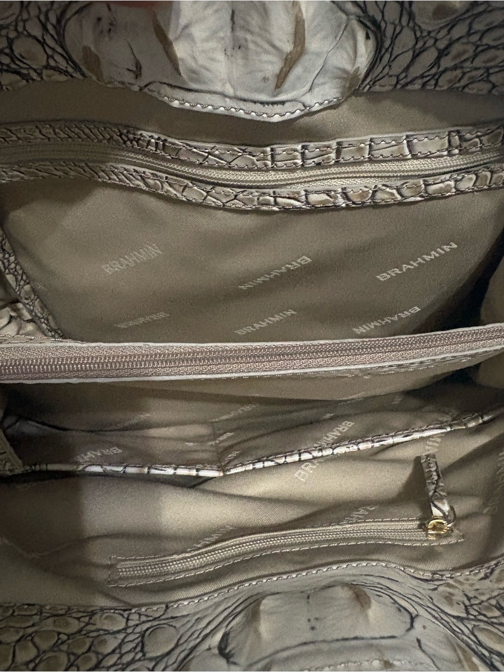 Brahmin Ivory Croc-Embossed Leather Tote with Dark Brown Trim - Picture 5 of 6